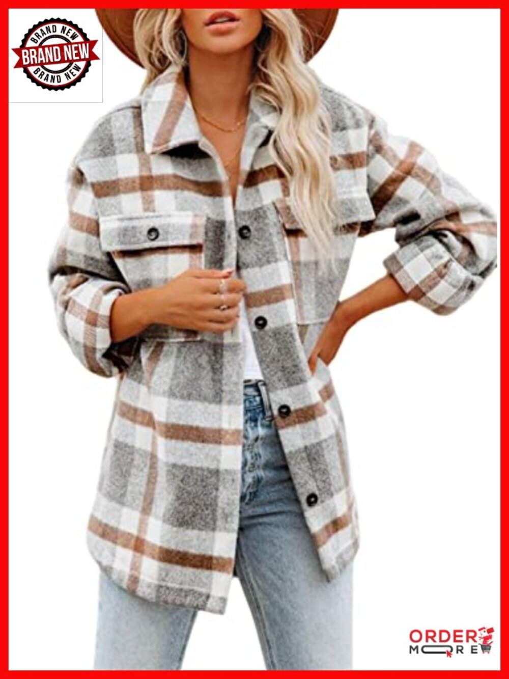Flannel Plaid Shacket Button Down Shirt Jacket Oversized Fit